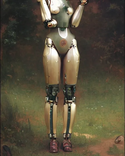 Image similar to girl with bright solarpunk mecha humanoid robotic parts with led lights, pudica pose gesture, by bouguereau, ultra - realistic and intricate, hdr 8 k