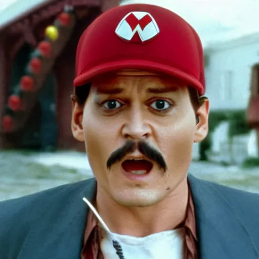 Image similar to johnny depp starring in the movie super mario brothers, movie still, action pose, 8 k