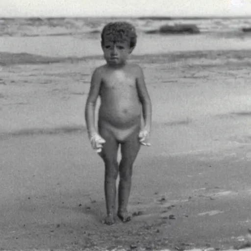 Image similar to child on the beach, old photo, late 19th century, colorized b&w photo