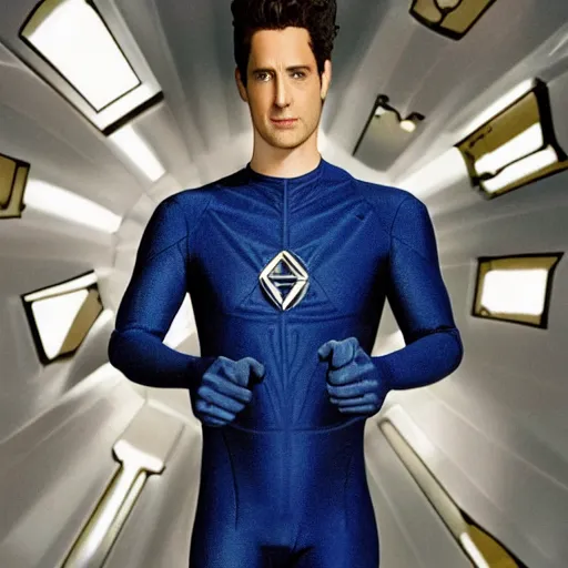 Prompt: penn badgely as reed richards from the fantastic four, superhero,