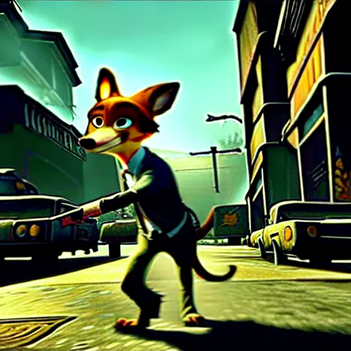 Image similar to max payne 4 set in zootopia