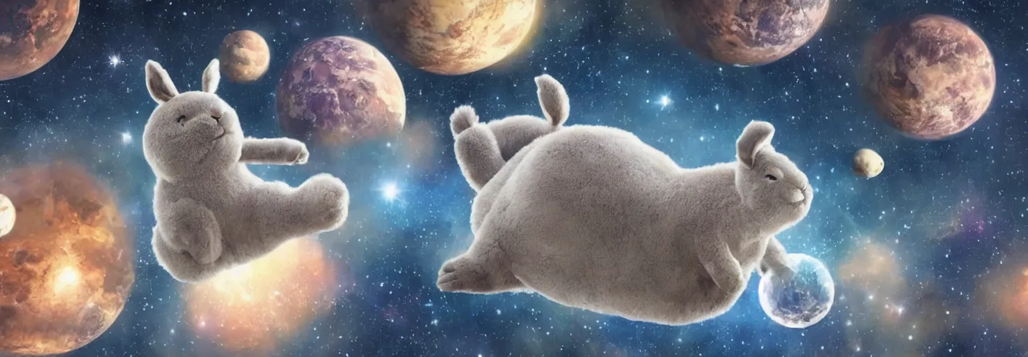 Image similar to photo of big chungus floating in space