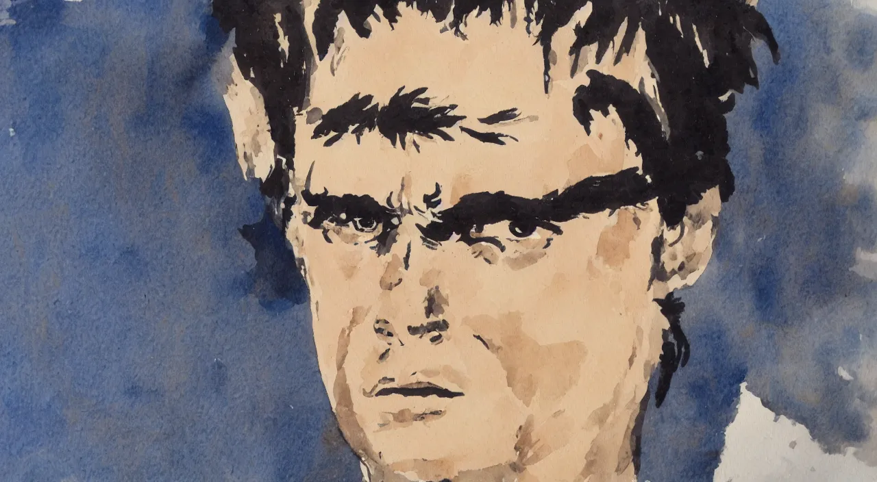 Image similar to close up portrait Corto Maltese, watercolour by Hugo Pratt, oil on canvas