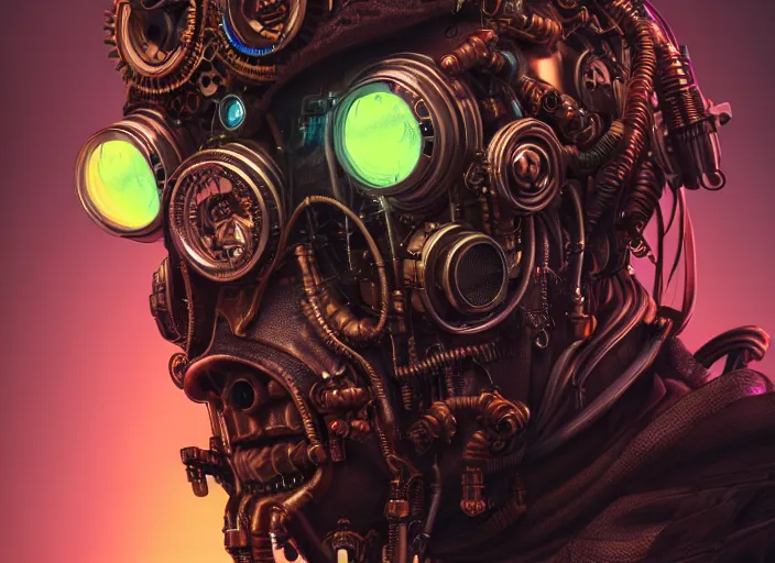 Image similar to an intricately detailed ultra - realistic unreal engine 5 rendering of a portrait of steampunk cyberpunk neon - bordered cyborg zombie wolfman, concept art, intricate details, eerie, highly detailed, photorealistic, octane render, 8 k uhd art by kilian eng