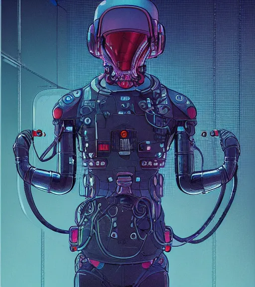 Image similar to a cybernetic realistic octopus in a space station, techwear, Industrial Scifi, detailed illustration, character portrait, by Martin Grip and Moebius