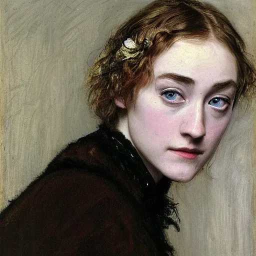 Image similar to Saoirse Ronan painted by John Everett Millais, real-life accurate, photoshoot