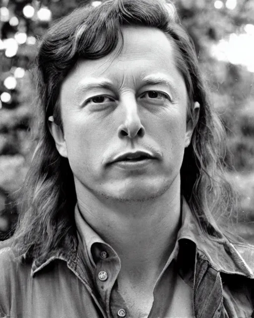 Prompt: a portrait of a 1 9 6 0 s hippie looking like elon musk