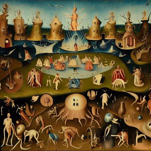 Prompt: a blighted hellscape in the style of hieronymus bosch