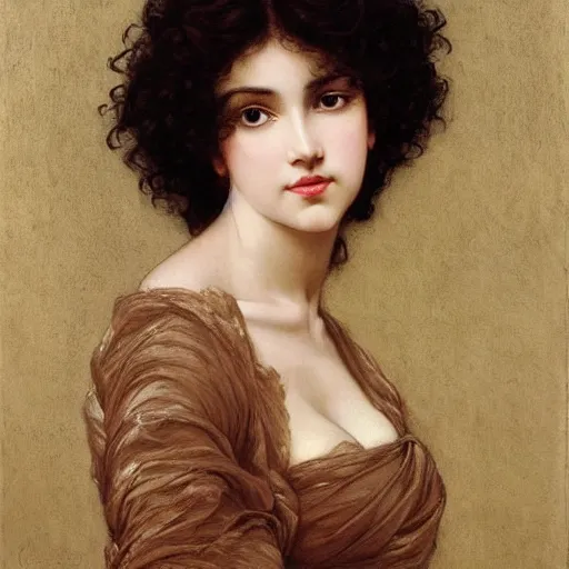 Prompt: oil painting of a portrait of a Queen dark curly hair, fair skin, by Bouguereau, by Patrick Nagel, by Georgia O Keeffe, by Gustave Moreau, art deco, matte drawing, storybook illustration, tonalism, realism