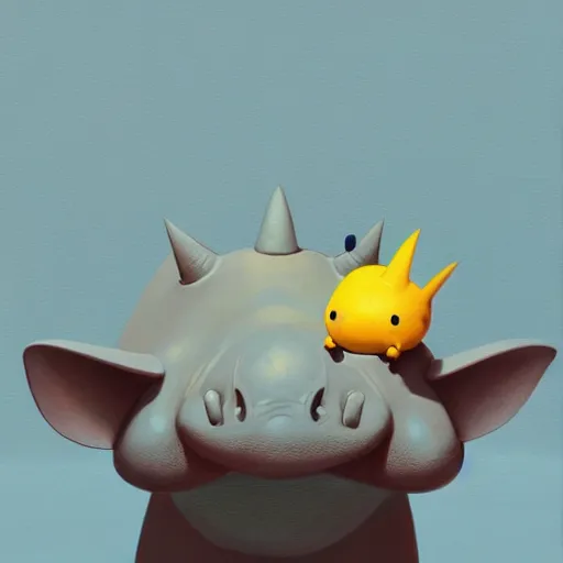 Image similar to goro fujita ilustration a happy little rhinoceros sitting by goro fujita, painting by goro fujita, sharp focus, highly detailed, artstation