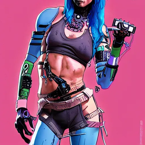 Prompt: Nikki. Apex legends cyberpunk fitness babe. Concept art by James Gurney and Mœbius.