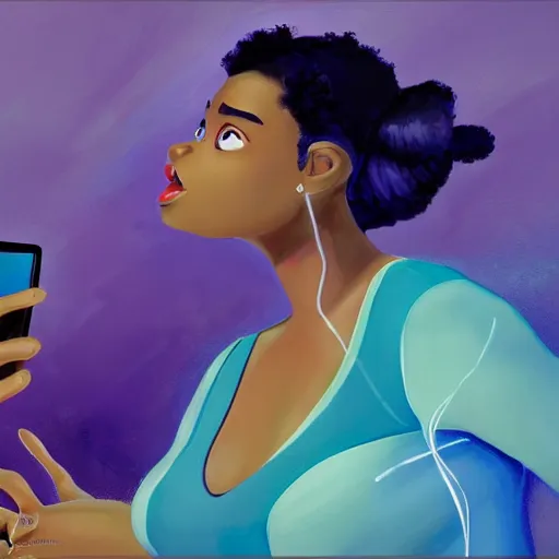 Image similar to stunning, coherent, beautiful painting, still of black bbw woman in wal-mart taking a selfie, a man is following her, 3d, in the style of pixar, comic book style, 3d, highly detailed, highly detailed, sharp focus, bokeh, depth of field, 16k resolution, Unreal Engine 5, coherent, cinematic lighting, photorealistic, by Zhang Jingna