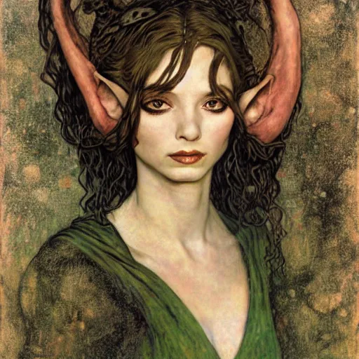 Prompt: head and shoulders portrait of a female elf sorcerer, royo, klimt, miro, vallejo, frazetta, giger, whealan