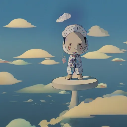 Image similar to a man walking on clouds above kyoto by takashi murakami, beeple and james jean, aya takano color style, 4 k, super detailed