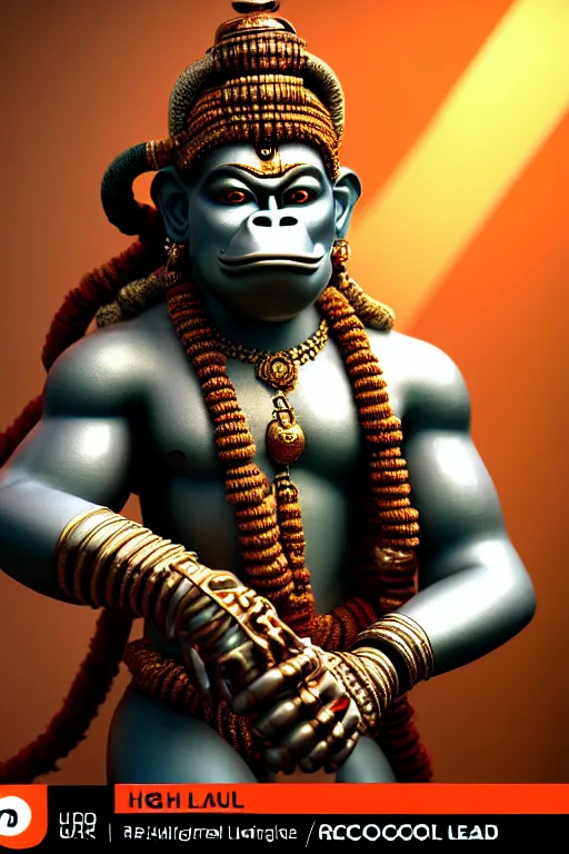 Image similar to high quality 3 d render post - rococo cyberpunk hanuman! head shri ram centre, madhubani, highly detailed, morning in sci - fi new delhi, cinematic smooth unreal engine, lee madgwick & liam wong, dramatic light, long shot, low angle, uhd 8 k, sharp focus