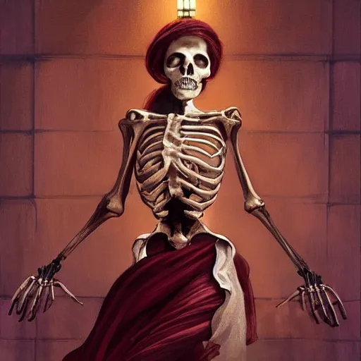 Image similar to a skeleton women as a opera singer, singing at a opera house, skeletal woman singing a melancholy song, melancholy vibe, historical, intricate, highly detailed, dynamic lighting, digital art, digital painting, artstation, wlop, sharp focus, illustration, art by artgerm and greg rutkowski and alphonse mucha