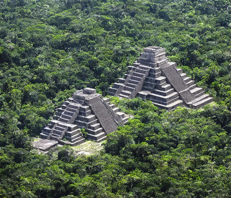 Prompt: a spectacular imax view of the beautiful ruins of a mayan temple in the jungle forest of yucatan, art by federico pelat and greg rutkowski and james gurney, hyperrealism