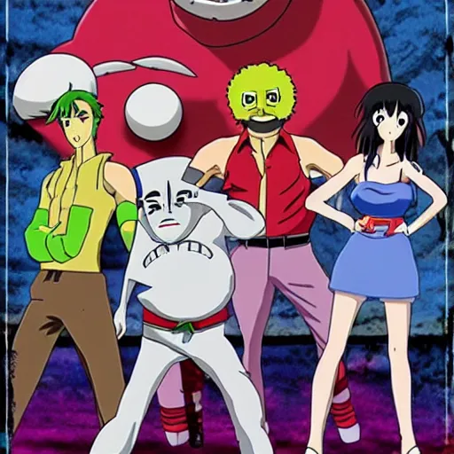 Prompt: anime version of aqua teen hunger force, by studio ghibli,