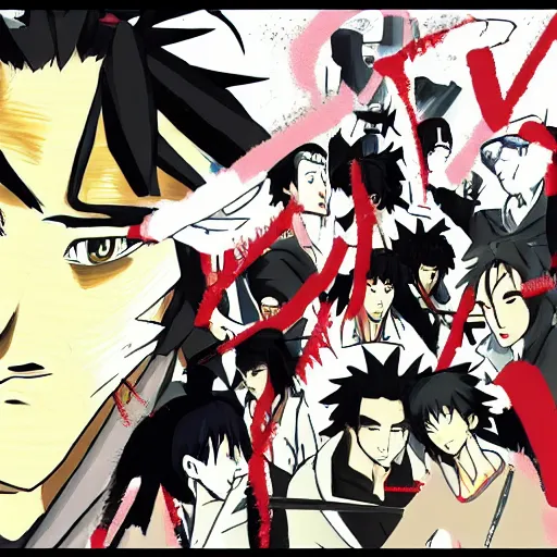 Prompt: the cold war in samurai champloo anime style