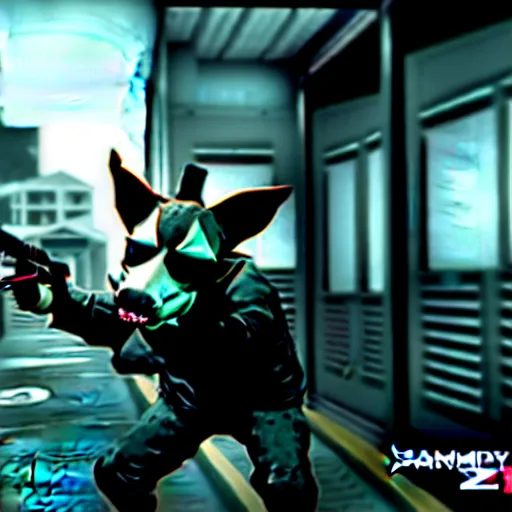 Image similar to screenshot from the pc game payday 2 ( max settings ) demonstrating the fursuit unlock