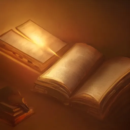 Prompt: light falling on a mythical book in dark background, artstation