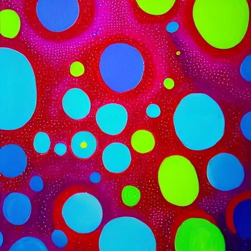 Image similar to spotty pointism, super bright colors, colored spots, mixed liquid acrylic, painting come to life, artstation, ultradetail