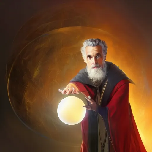 Image similar to Jordan Peterson dressed as a wizard, looking into a crystal ball, made by Stanley Artgerm Lau, WLOP, Rossdraws, ArtStation, CGSociety, concept art, cgsociety, octane render, trending on artstation, artstationHD, artstationHQ, unreal engine, 4k, 8k,