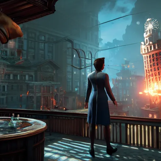 Image similar to bioshock infinite, unreal engine, 8 k, ultra realistic, ultra detail, ray tracing