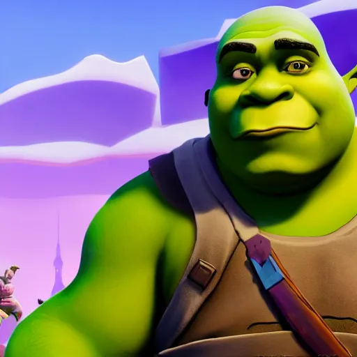 Image similar to shrek winning in fortnite