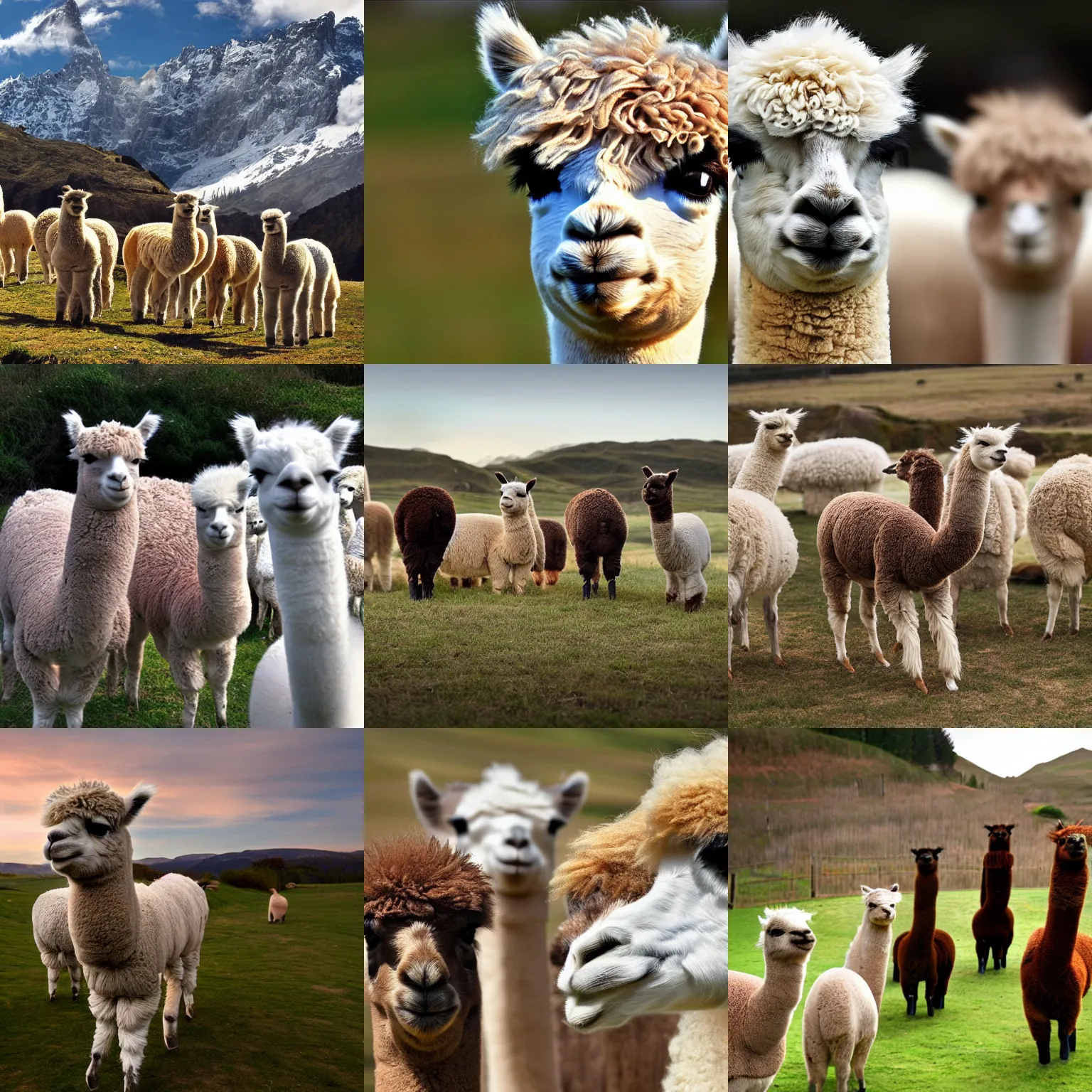 Prompt: <picture quality=hd+ mode='attention grabbing'>The dawn of the age of alpacas</picture>