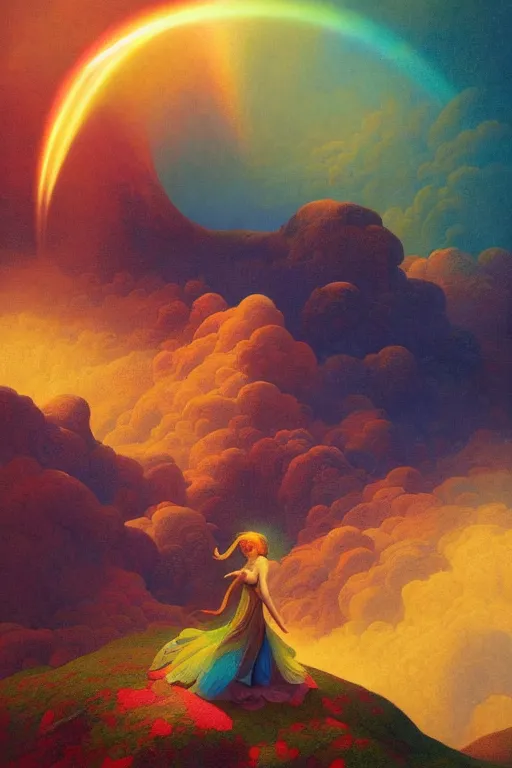 Prompt: the most wonderful dream you ever had, digital painting, vivid color, complementary color, golden ratio, detailed, sharp lines, sharp focus, intricate, rainbowshift, by maxfield parrish, by peter mohrbacher, by gustave dore, by artgerm, deviantart, octane render, 8 k