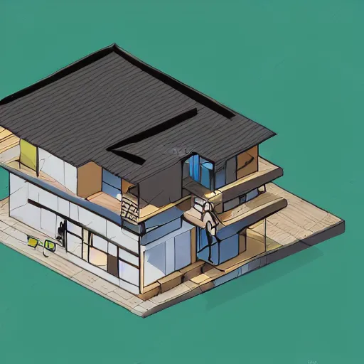 Prompt: a jennifer lawrence as a house, isometric architectural illustration, hdr photorealism