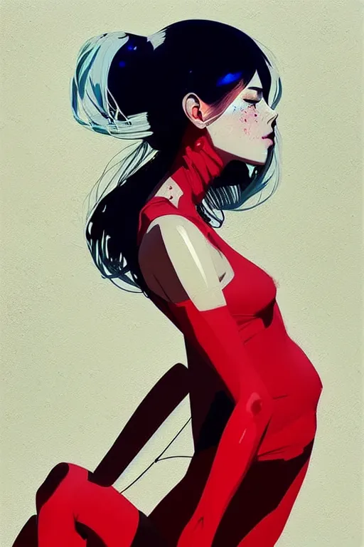 Image similar to a ultradetailed beautiful painting of a stylish woman sitting on the floor of a tiled room, by conrad roset, greg rutkowski and ilya kuvshinov trending on artstation