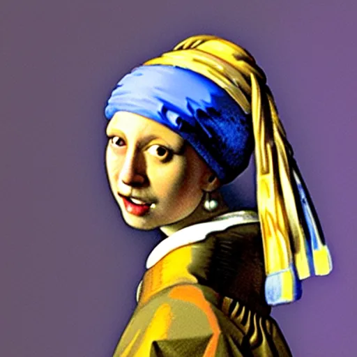 Image similar to an oil painting of orange cat with a pearl earring by jan vermeer, headshot, 8 k