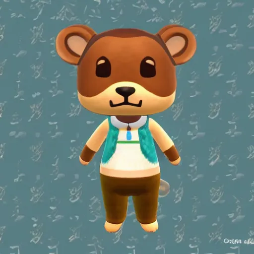 Prompt: otter animal crossing villager with brown fur and blue sweater