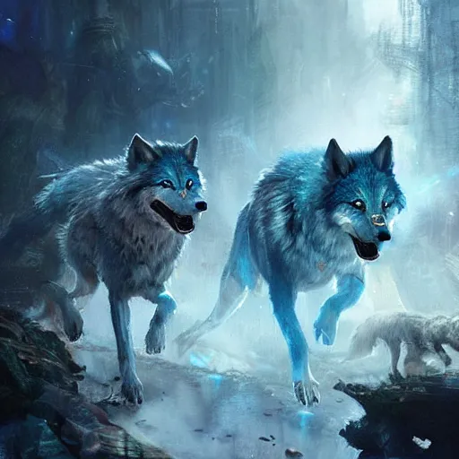 pack of wolves running anime