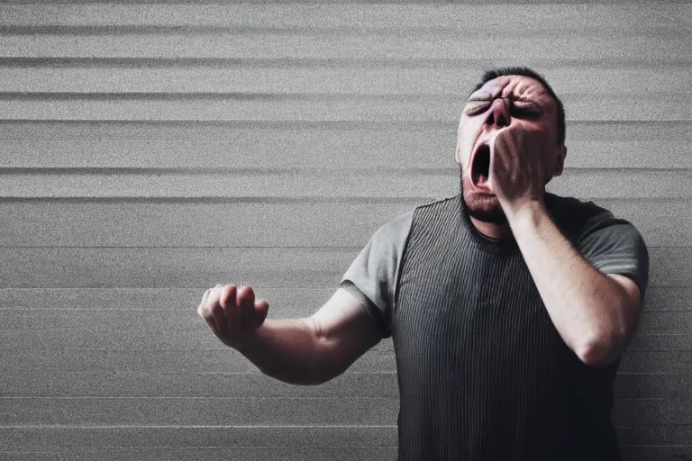 Image similar to an angry man banging on a metal wall