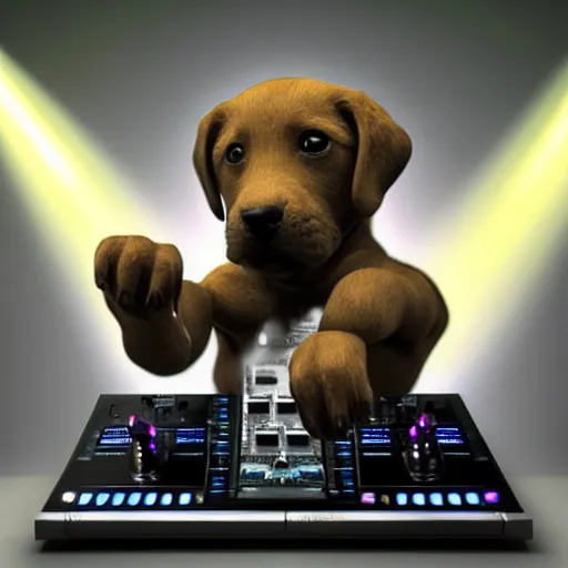 Prompt: puppy as a DJ, statue, 4k, volumetric lighting, hyper realistic