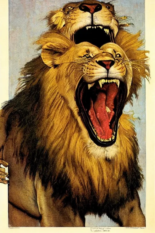 Prompt: an angry lion by norman rockwell