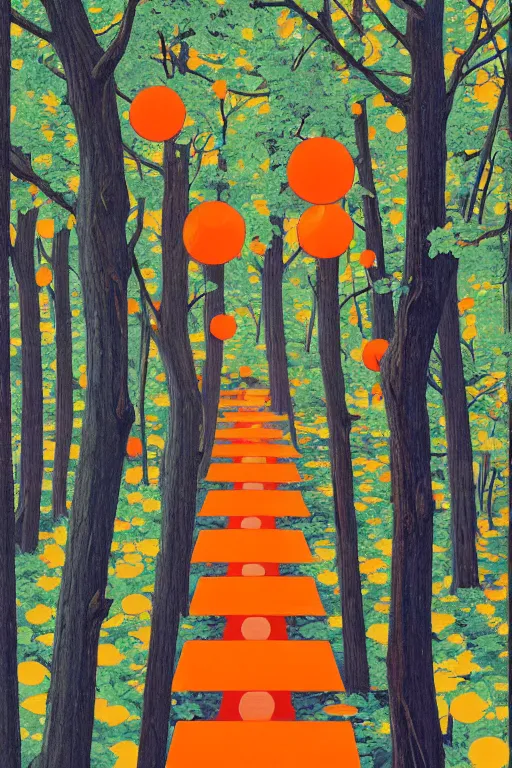 Image similar to painting of orange cones in an oak tree forest, by james jean by ilya kuvshinov kintsugi