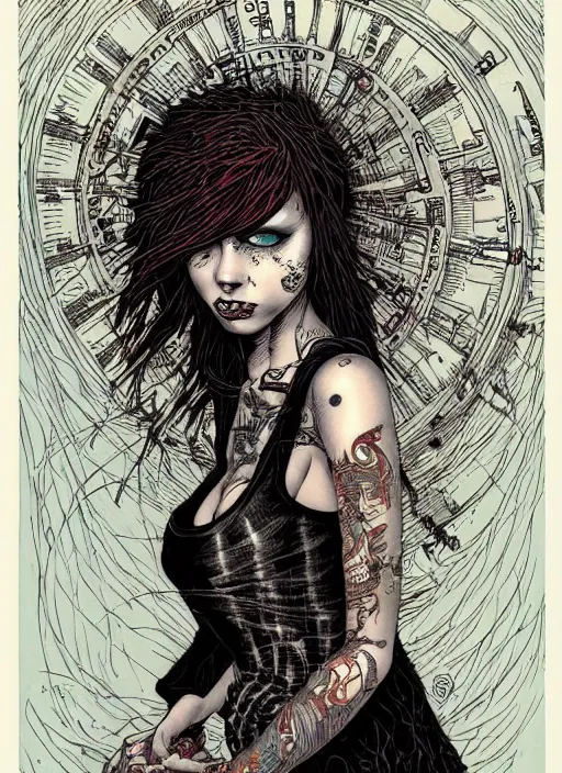 Image similar to a portrait of a pretty sewer punk young lady by aaron horkey