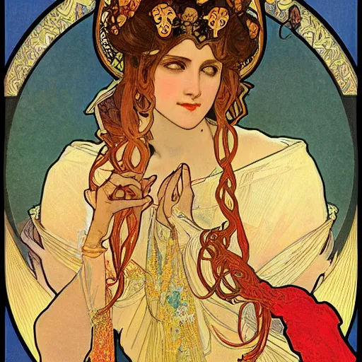 Prompt: empress, painted by alphonse mucha