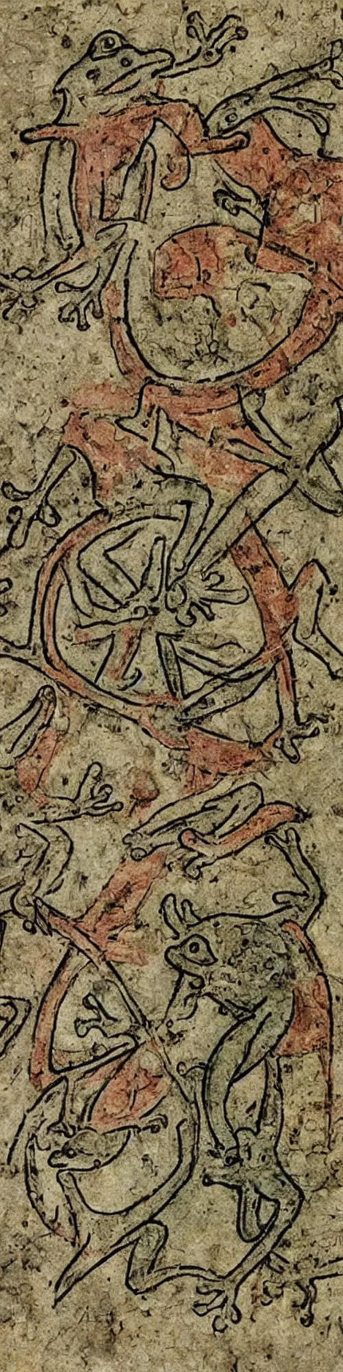 Prompt: medieval marginalia with frogs