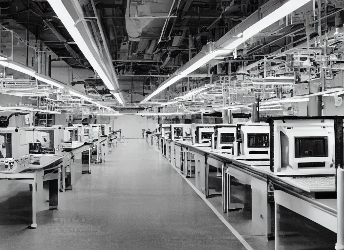 Prompt: data processing plant, with retro matrix printers rapidly printing sheets of paper overflowing onto the floor. 2000s computer ad style picture in high contrast color