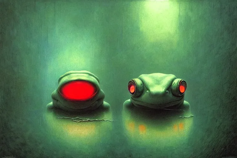 Image similar to a white cyberpunk frogs, naturecore, in the style of beksinski, by rene magritte, intricate and epic composition, white by caravaggio, color fields, insanely quality, highly detailed, masterpiece, red light, artstation, 4 k