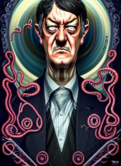 Image similar to lovecraftian portrait of grumpy stephen fry, anime style, by tristan eaton stanley artgerm and tom bagshaw