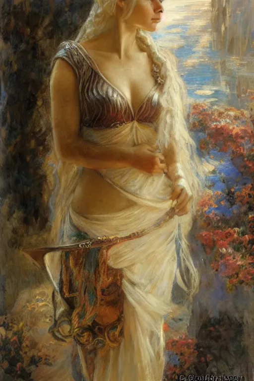 Image similar to portrait of daenerys targaryen by gaston bussiere.