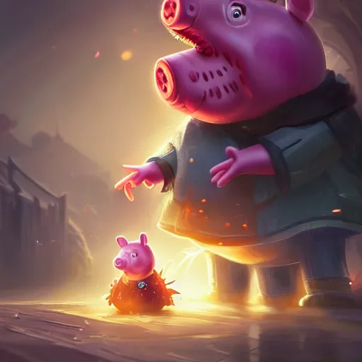 Image similar to Portrait of Peppa Pig, League of Legends amazing splashscreen artwork, splash art,natural light, elegant, intricate, fantasy, atmospheric lighting, by Greg rutkowski, league of legends splash art, hd wallpaper, ultra high details