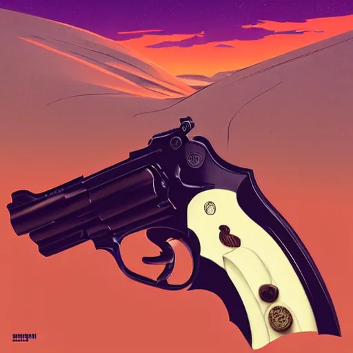 Image similar to smith & wesson revolver in the desert, smooth face, centered median photoshop filter cutout vector behance hd by artgerm, jesper ejsing, by rhads, makoto shinkai and lois van baarle, ilya kuvshinov, rossdraws, illustration, art by ilya kuvshinov and gustav klimt