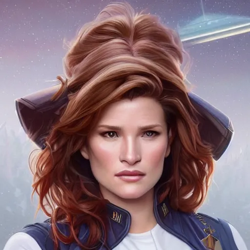 Image similar to ultra realistic illustration, bella thorne as captain janeway, intricate, elegant, highly detailed, digital painting, artstation, concept art, smooth, sharp focus, illustration, art by artgerm and greg rutkowski and alphonse mucha